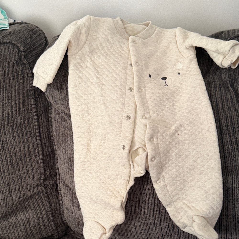Chick Pea Beige Quilted Footie with Bear Design